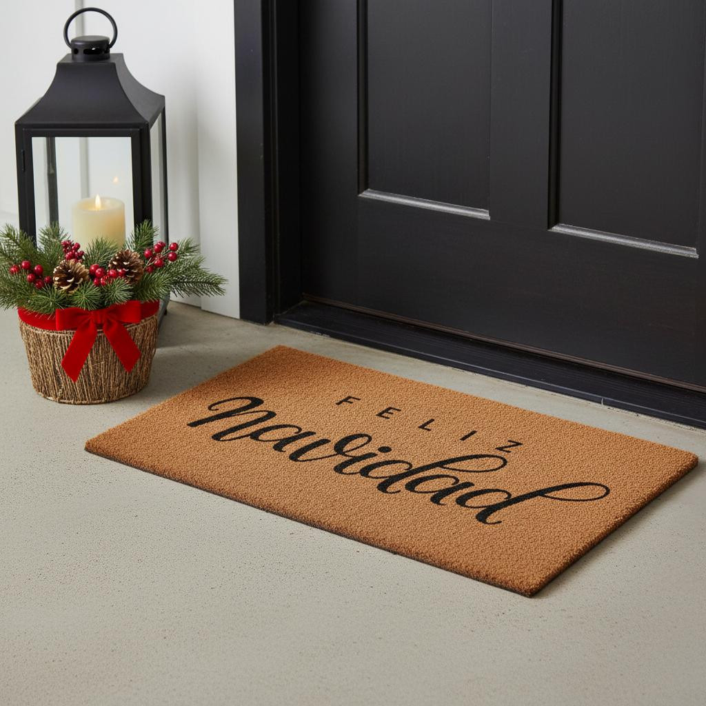654480 24 x 36 x 0.60 in. Brown & Black Christmas Outdoor Coir Door Mat
