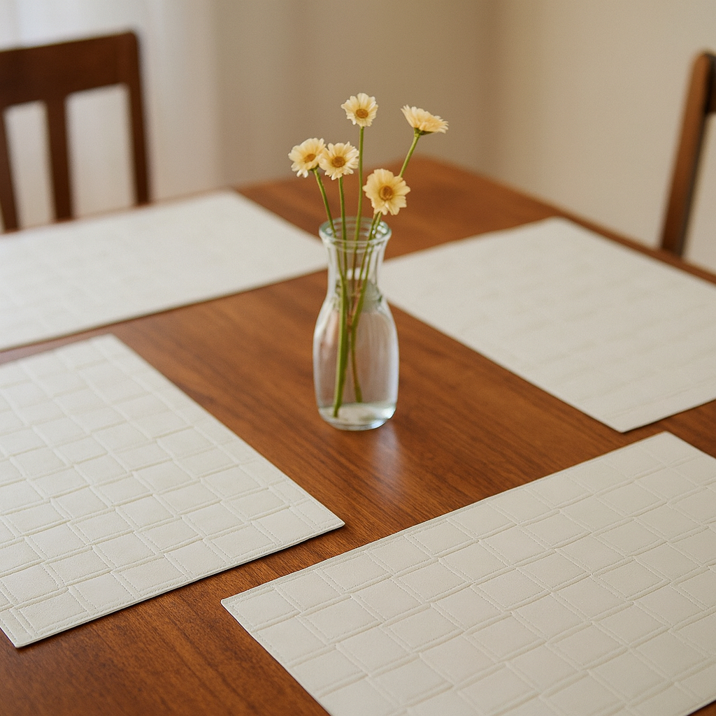 Picture of HomeRoots 653658 18 in. White Basketweave Faux Leather Placemats - Set of 4