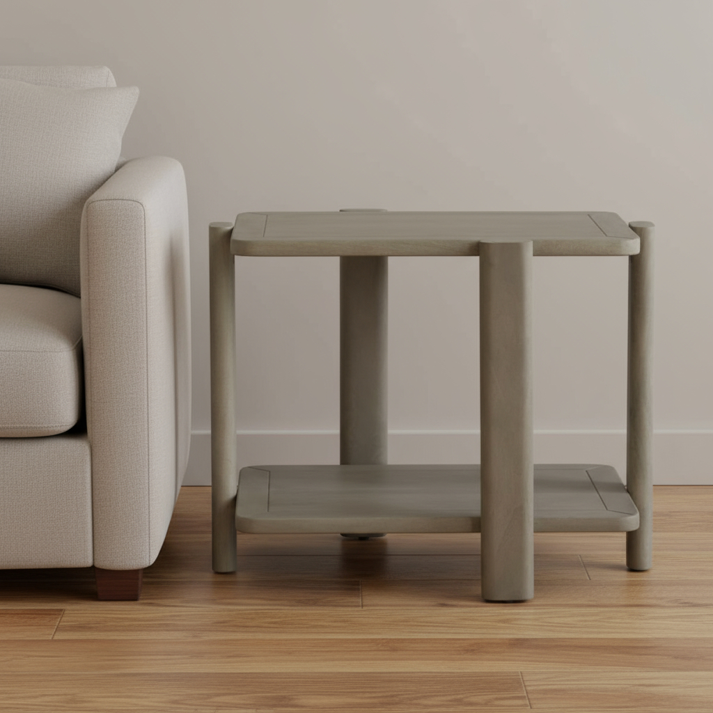 653990 22 x 26 x 17 in. Natural Distressed Solid Wood End Table with Shelf