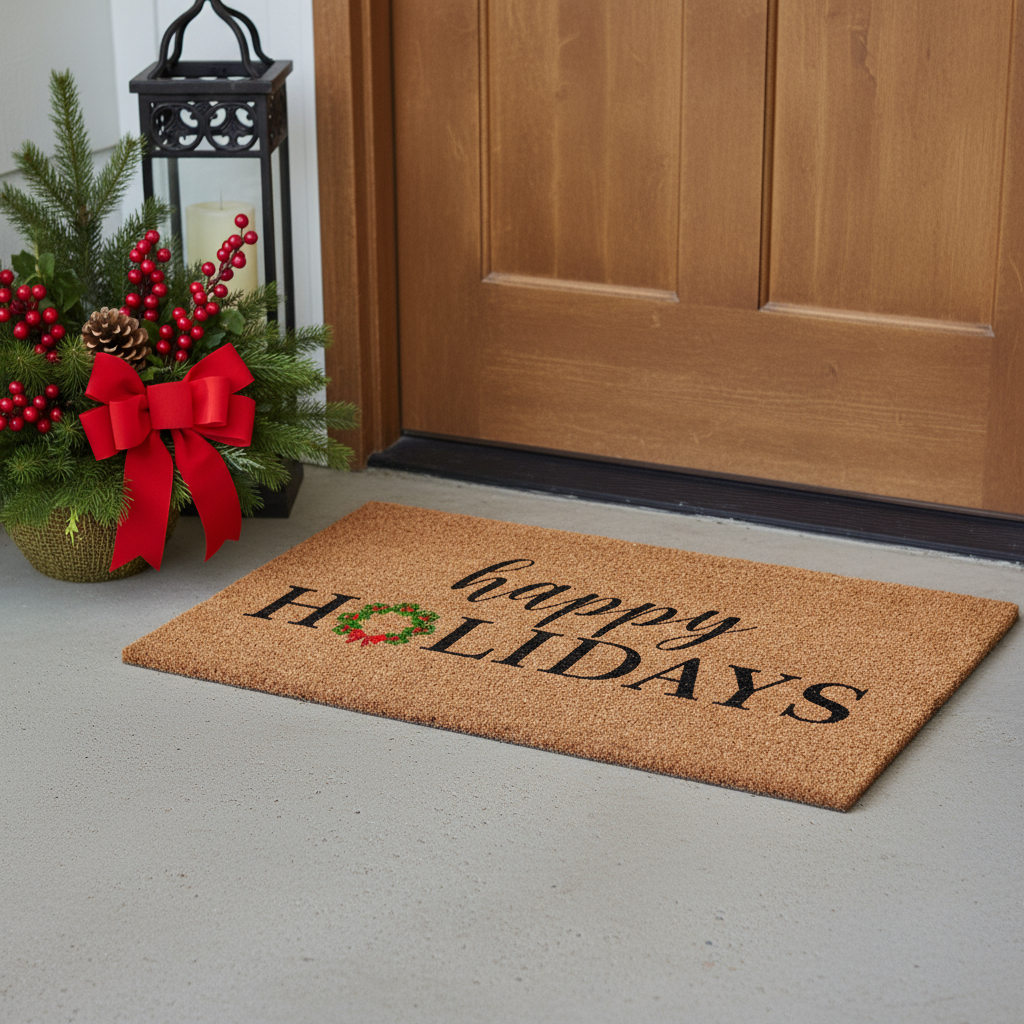 654494 24 x 36 in. Brown, Black & Green Christmas Happy Holidays Outdoor Coir Door Mat