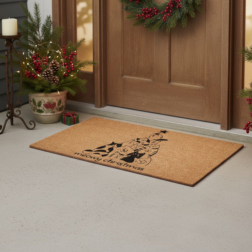 654506 24 x 36 x 0.60 in. Brown & Black Christmas Outdoor Coir Door Mat