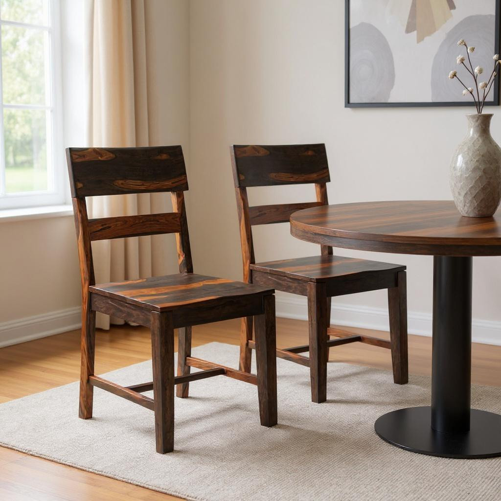 661263 36 x 18 x 18 in. Dark Brown Solid Wood Ladder Back Dining Side Chair - Set of 2