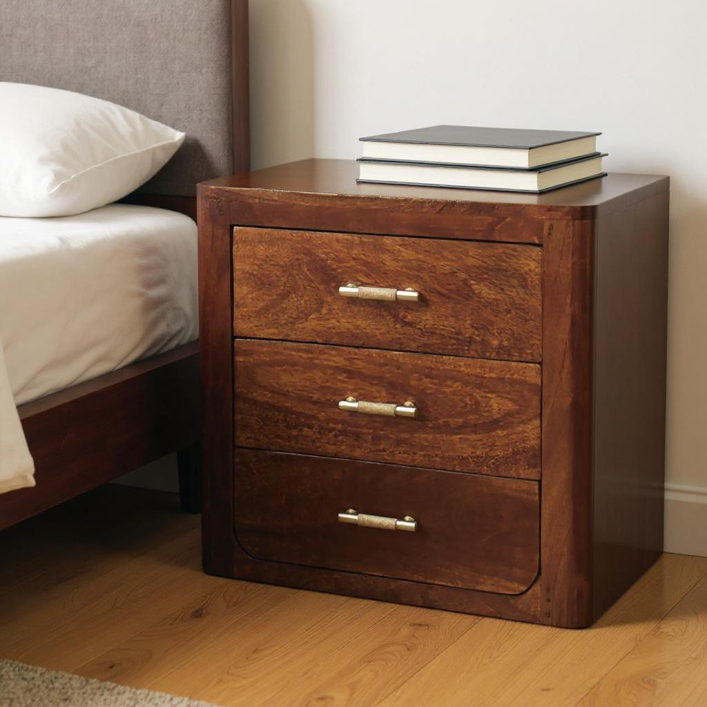 653831 18 in. Solid Wood Three Drawer Nightstand - Brown