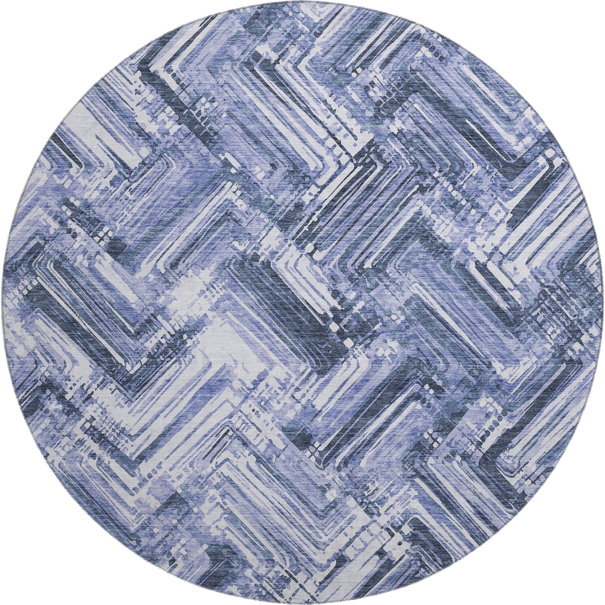 652884 8 ft. Blue & Ivory Chevron Transitional Washable Round Area Rug with UV Protection