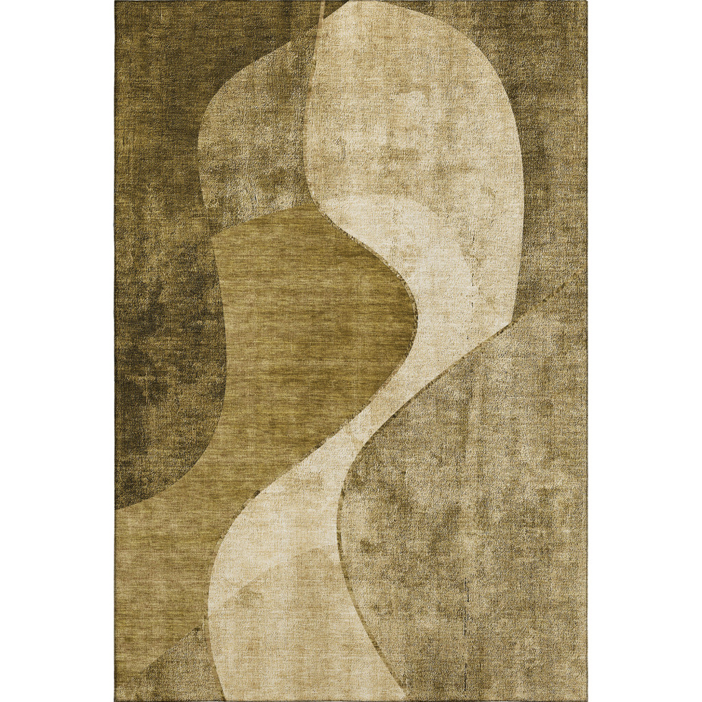 653154 5 x 8 ft. Brown & Beige Abstract Transitional Washable Machine Made Rectangle Area Rug with UV Protection