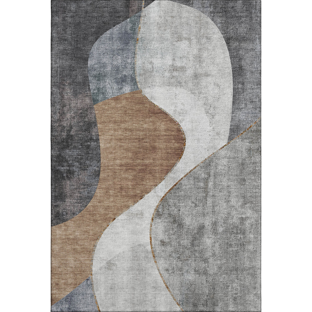 653166 5 x 8 ft. Gray Brown & Ivory Abstract Transitional Washable Machine Made Rectangle Area Rug with UV Protection