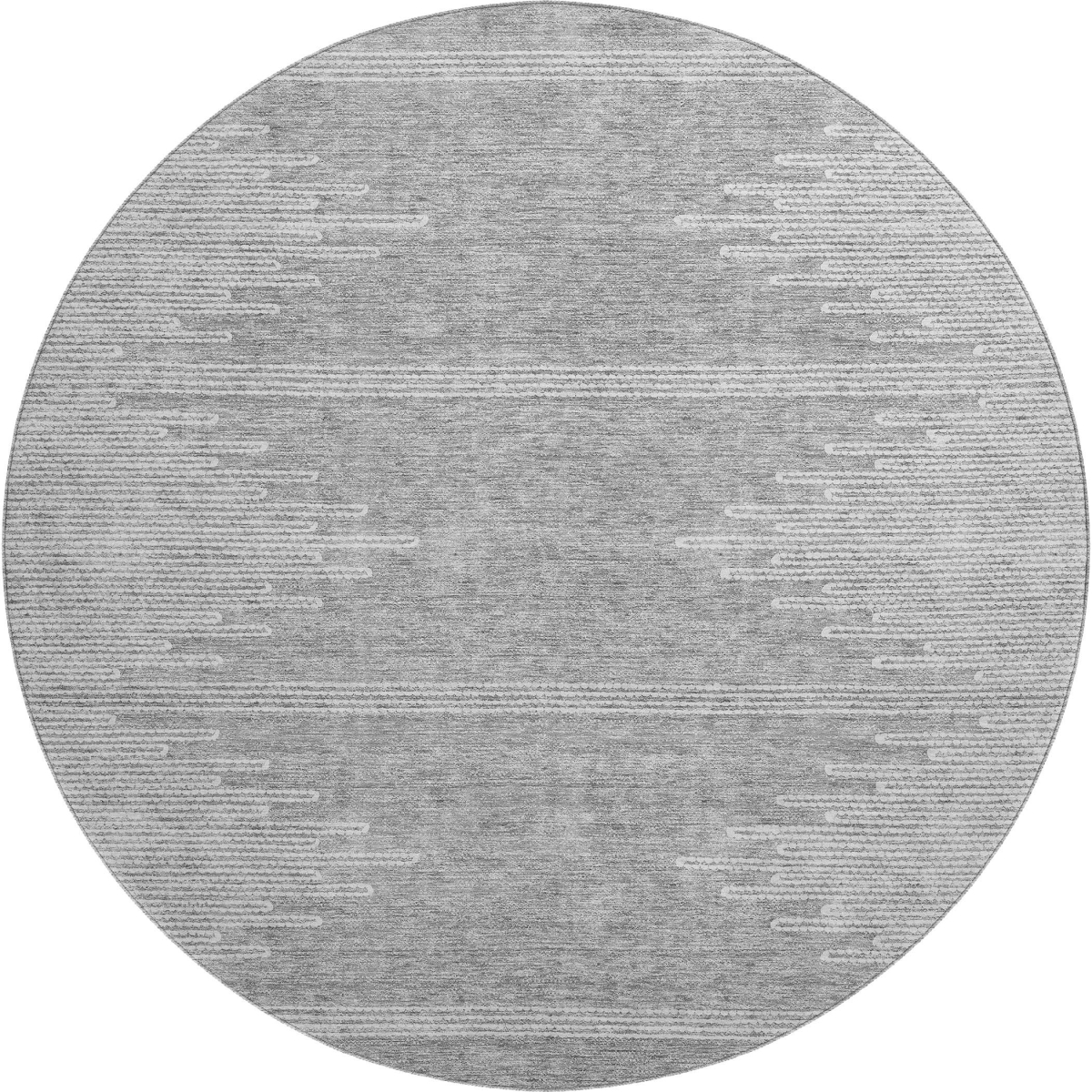 653704 8 ft. Gray & Ivory Abstract Transitional Washable Round Area Rug with UV Protection