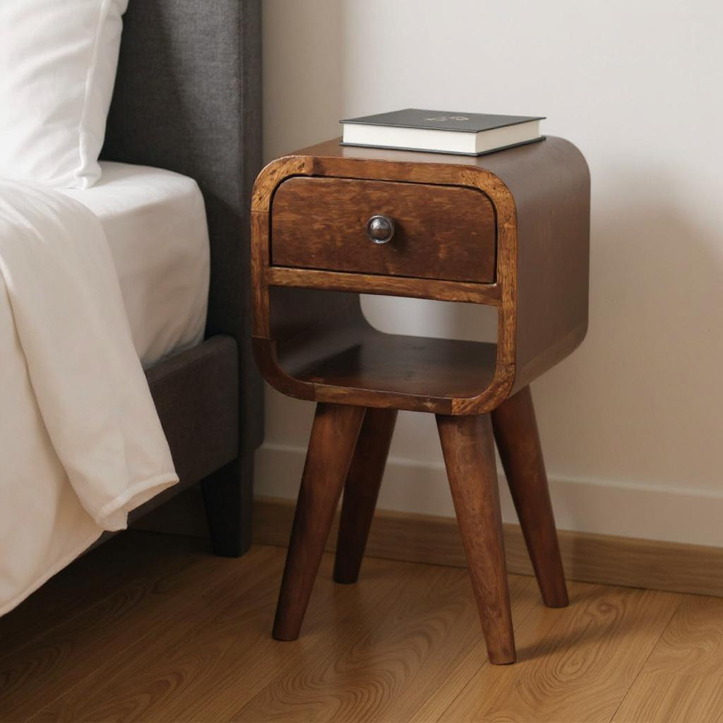 651570 16 in. Chestnut Solid Wood Square One Drawer Nightstand