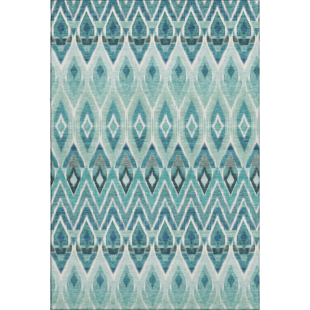 651922 9 x 12 ft. Teal White & Gray Southwestern Washable Machine Made Rectangle Area Rug with UV Protection