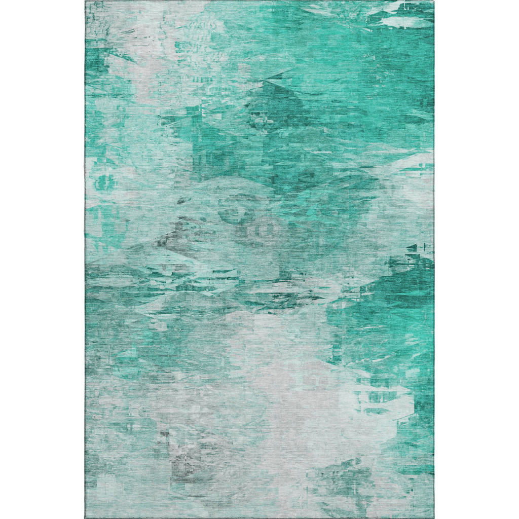 650745 9 x 12 ft. Teal & Ivory Abstract Transitional Washable Machine Made Rectangle Area Rug with UV Protection