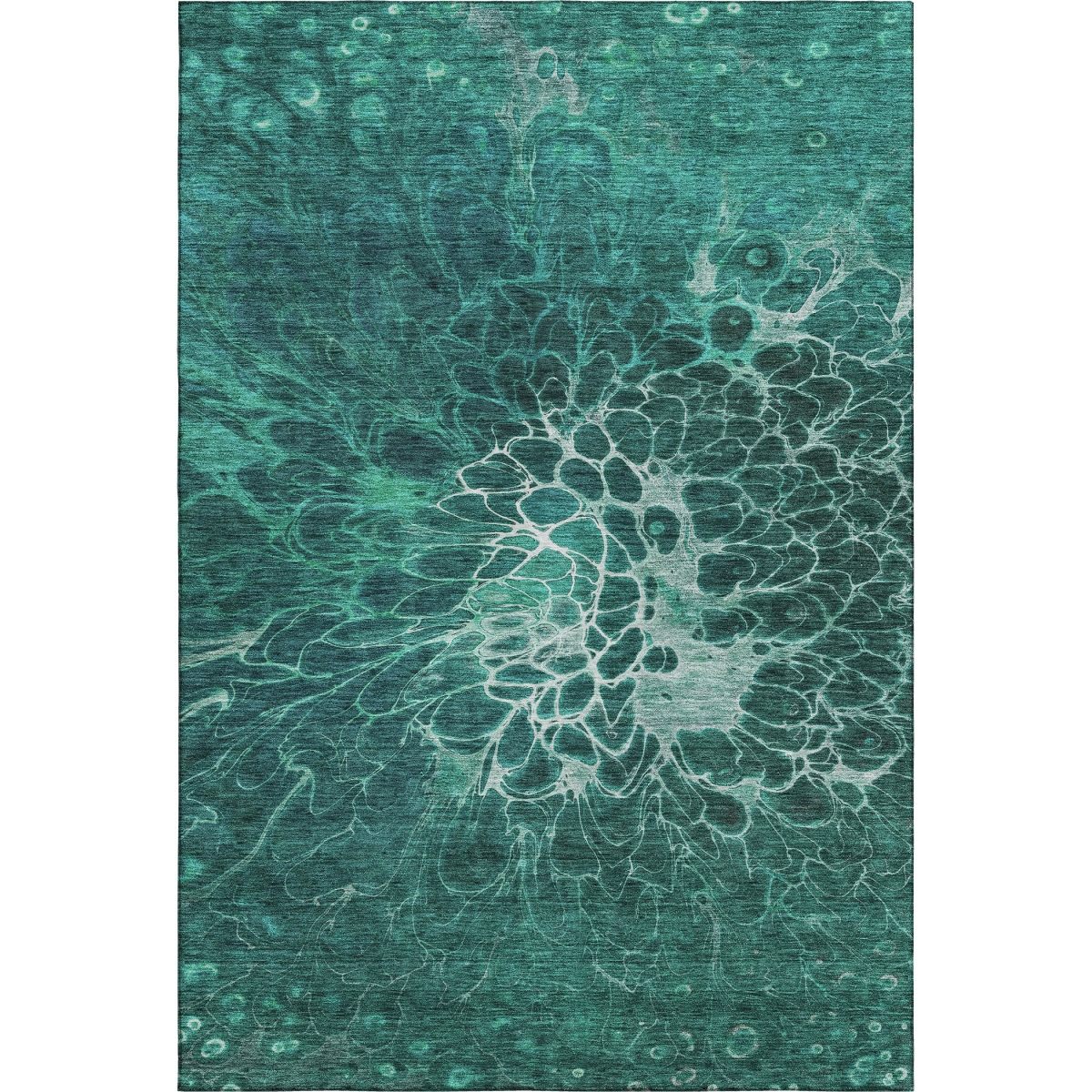 654586 5 x 8 ft. Teal & Ivory Abstract Transitional Washable Machine Made Rectangle Area Rug with UV Protection