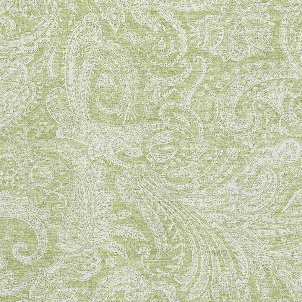 654631 9 x 12 ft. Artichoke Green & Ivory Paisley Washable Machine Made Rectangle Area Rug with UV Protection