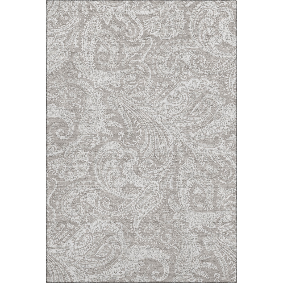 654681 3 x 5 ft. Taupe & Ivory Paisley Washable Machine Made Rectangle Area Rug with UV Protection