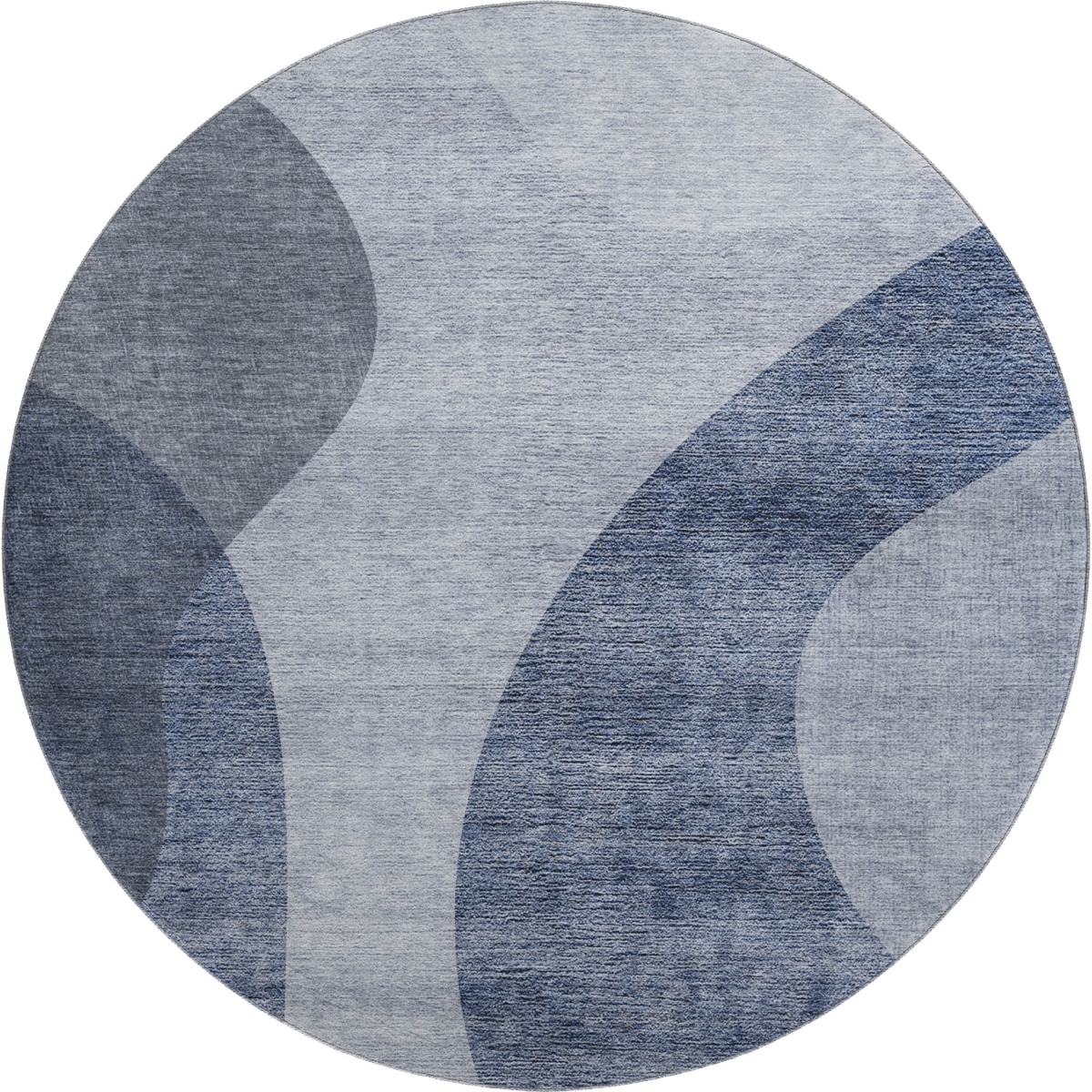 654829 8 ft. Blue & Ivory Geometric Transitional Washable Round Area Rug with UV Protection