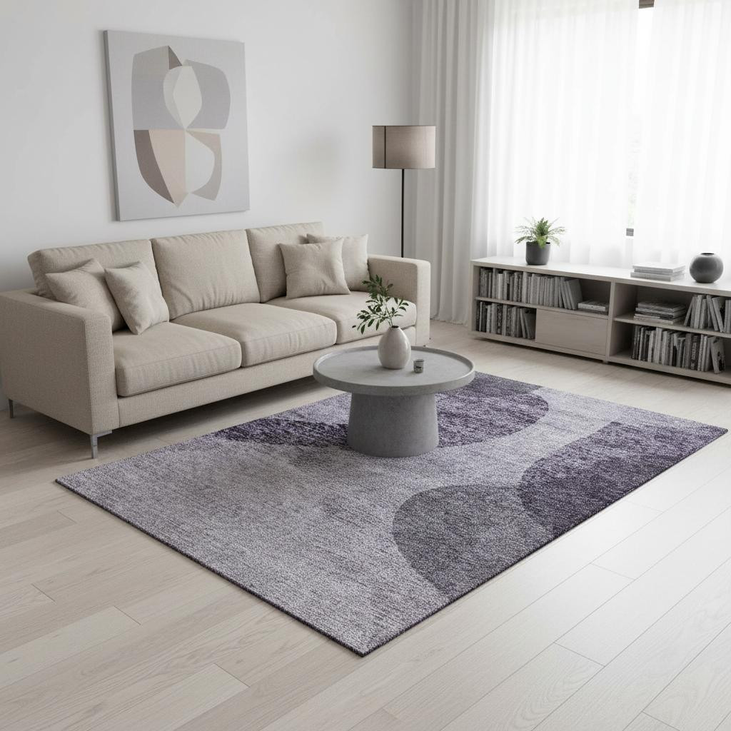 654846 5 x 8 ft. Purple & Ivory Geometric Transitional Washable Machine Made Rectangle Area Rug with UV Protection