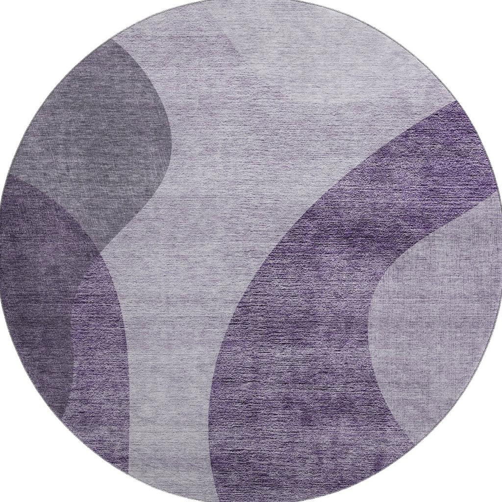 654847 8 ft. Purple & Ivory Geometric Transitional Washable Round Area Rug with UV Protection