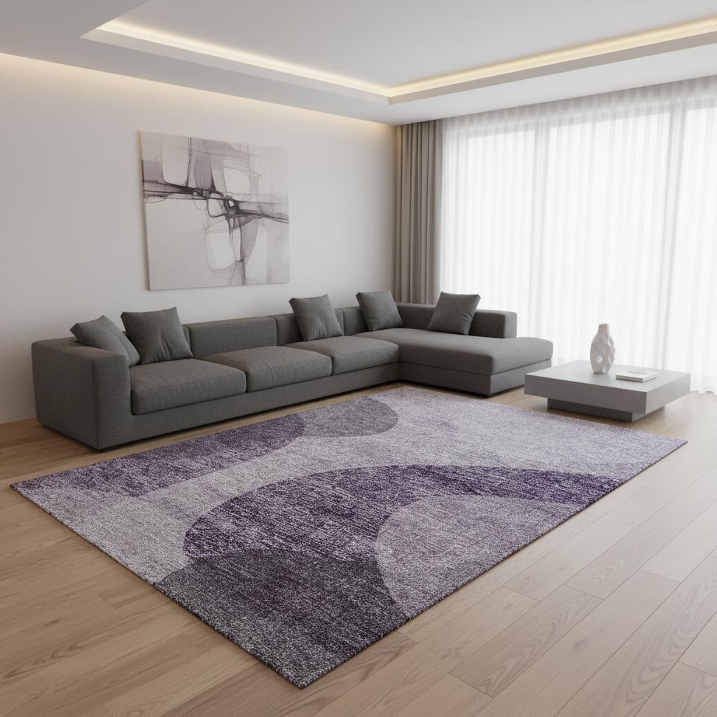 654849 9 x 12 ft. Purple & Ivory Geometric Transitional Washable Machine Made Rectangle Area Rug with UV Protection