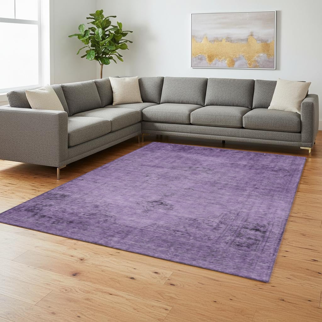 654903 9 x 12 ft. Purple & Ivory Oriental Traditional Washable Machine Made Rectangle Area Rug with UV Protection