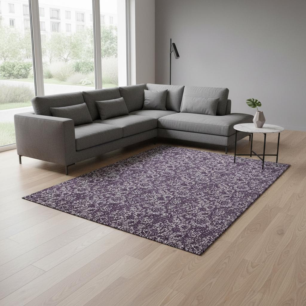 655054 10 x 14 ft. Eggplant & Gray Floral Transitional Washable Machine Made Rectangle Area Rug with UV Protection