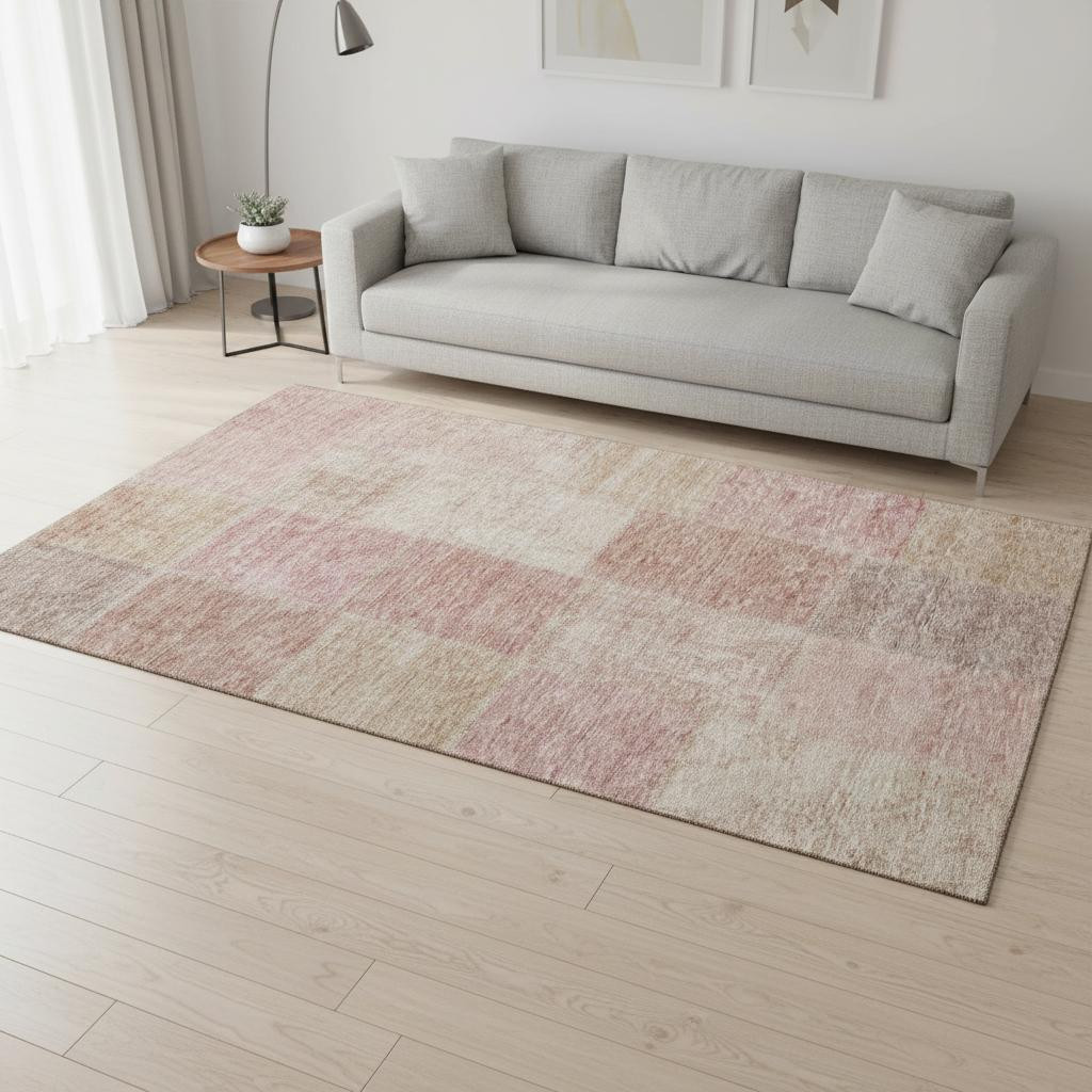 655218 5 x 8 ft. Blush & Beige Patchwork Washable Machine Made Rectangle Area Rug with UV Protection