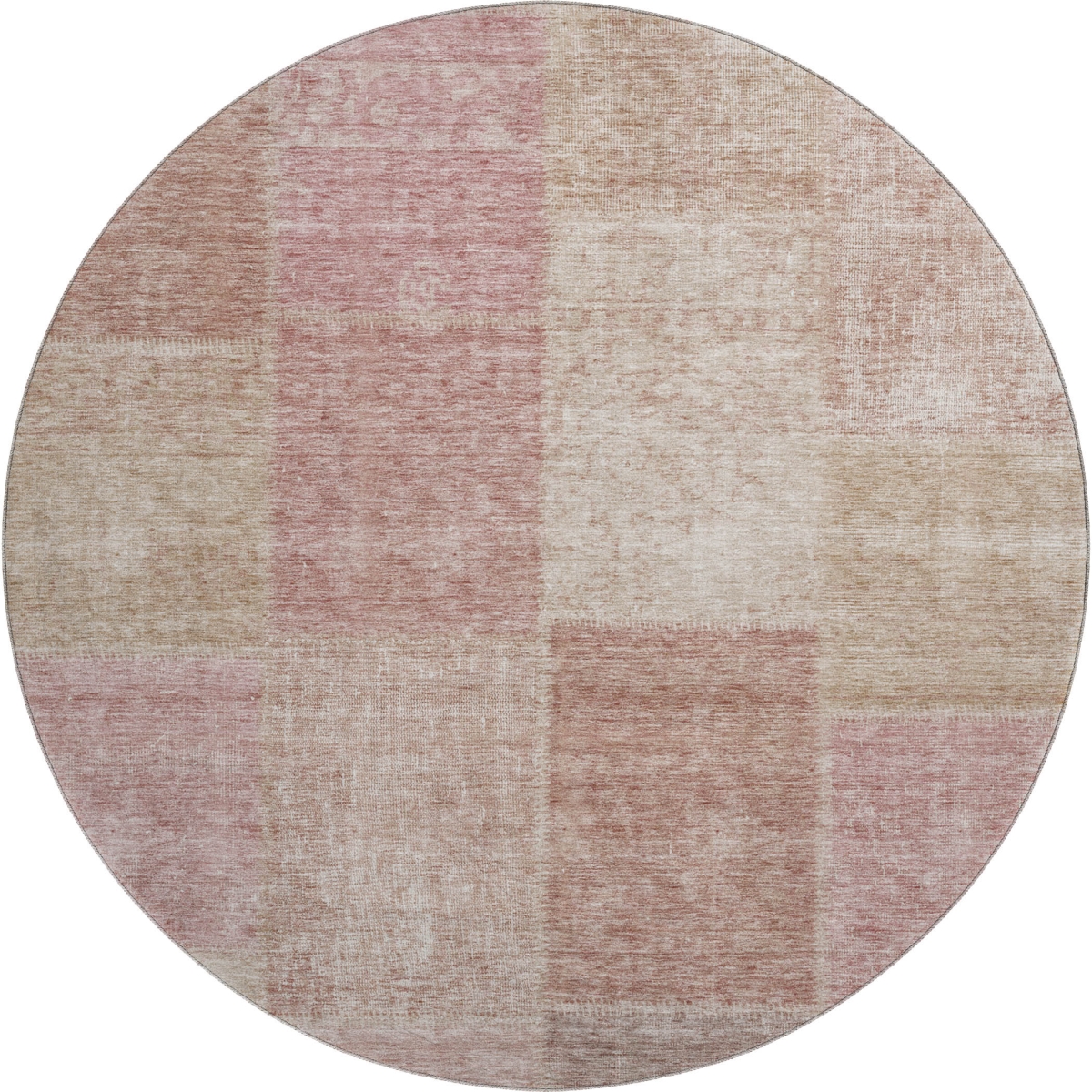 655219 8 ft. Blush & Beige Patchwork Washable Round Area Rug with UV Protection