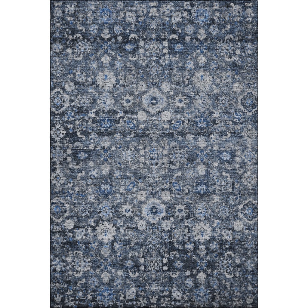 653757 5 x 8 ft. Blue & Ivory Oriental Traditional Washable Machine Made Rectangle Area Rug with UV Protection