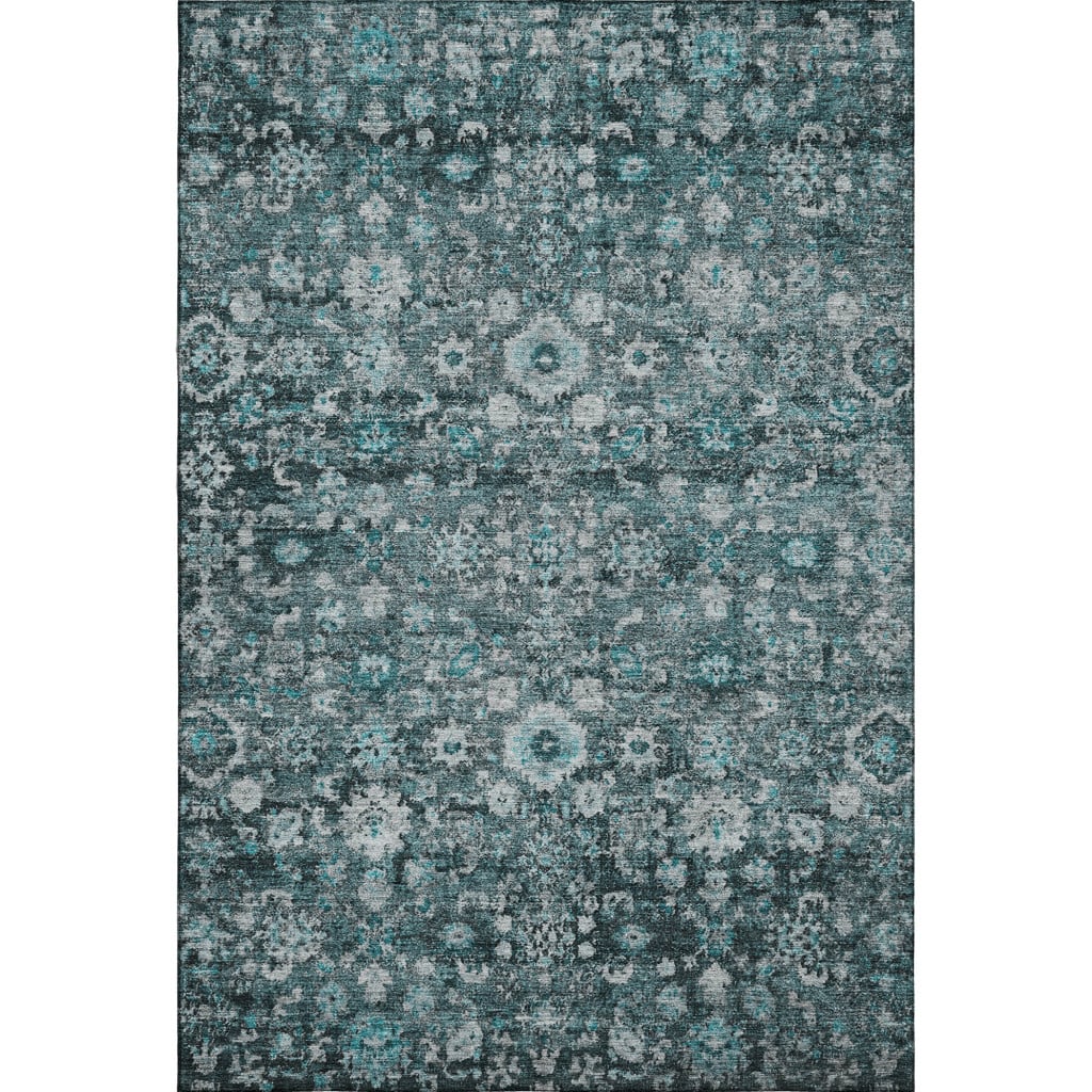 653803 10 x 14 ft. Teal & Aqua Oriental Washable Machine Made Rectangle Area Rug with UV Protection