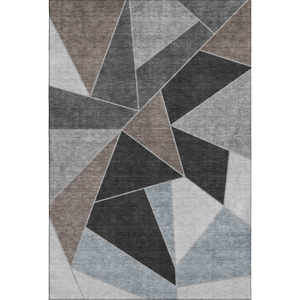 653306 8 x 10 ft. Chocolate Brown & Gray Geometric Washable Machine Made Rectangle Area Rug with UV Protection