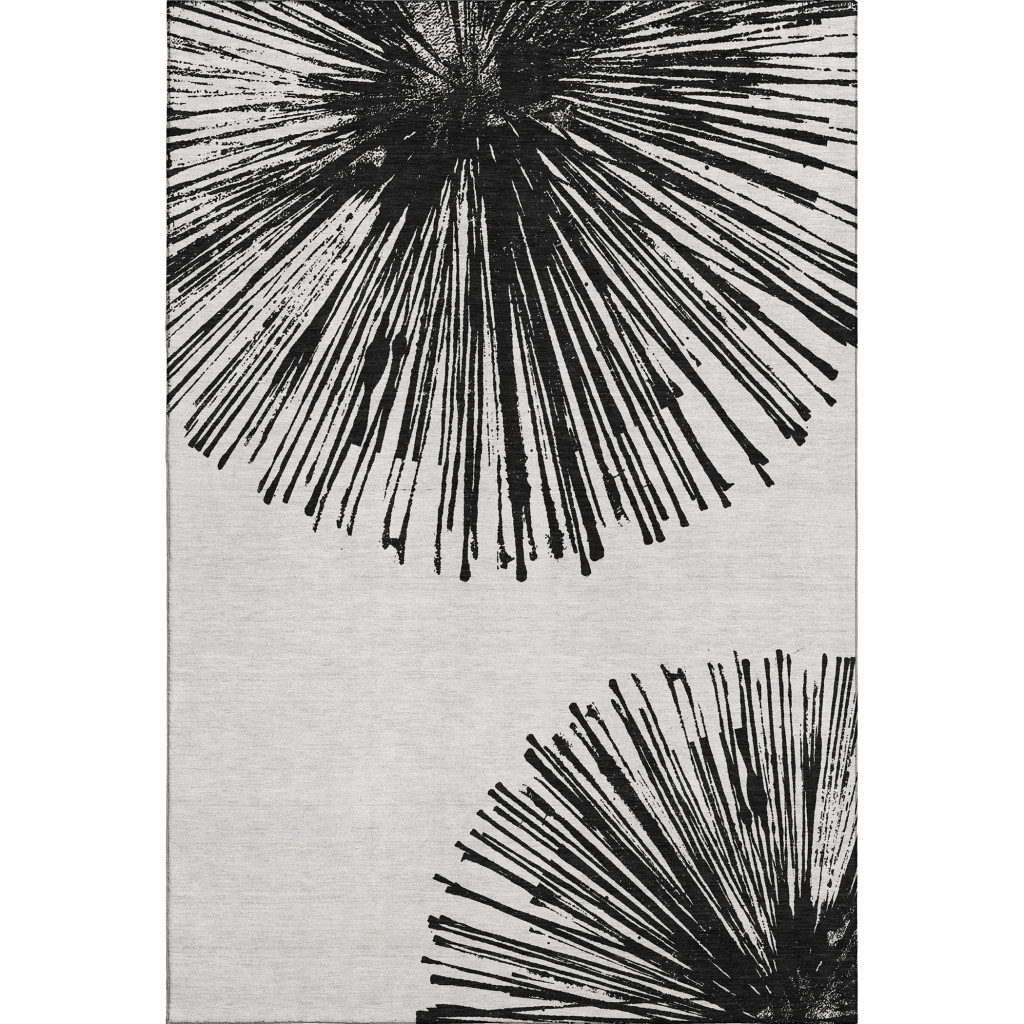 653530 10 x 14 ft. Black & Ivory Abstract Transitional Washable Machine Made Rectangle Area Rug with UV Protection