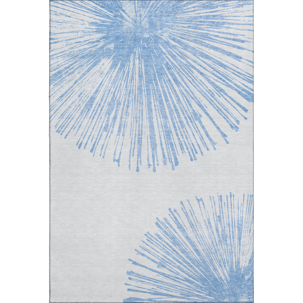 653535 9 x 12 ft. Denim Blue & Ivory Abstract Transitional Washable Machine Made Rectangle Area Rug with UV Protection