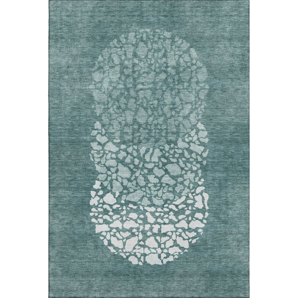 653601 9 x 12 ft. Teal & Ivory Abstract Transitional Washable Machine Made Rectangle Area Rug with UV Protection
