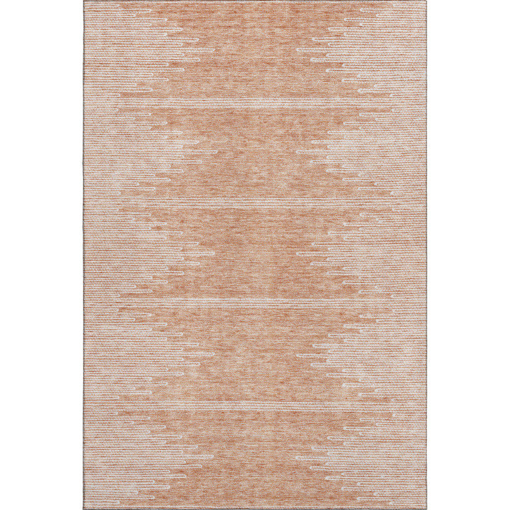 653717 8 x 10 ft. Salmon & Ivory Abstract Transitional Washable Machine Made Rectangle Area Rug with UV Protection