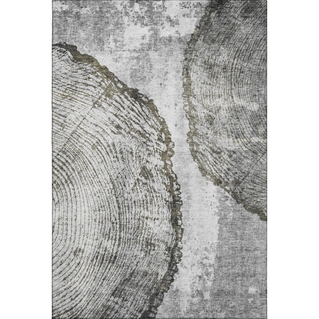 653739 5 x 8 ft. Gray & Ivory Woodland Lodge Transitional Washable Machine Made Rectangle Area Rug with UV Protection