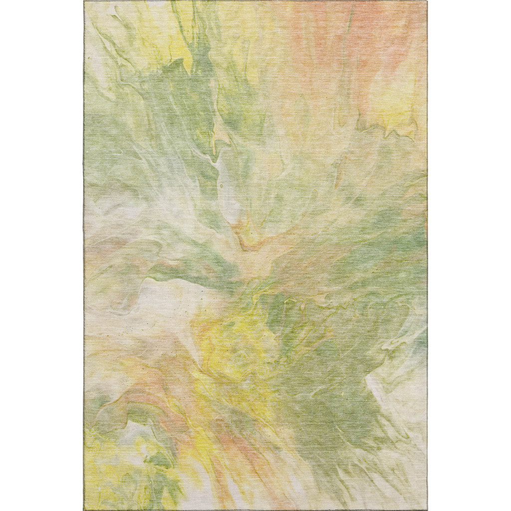 653484 5 x 8 ft. Green Peach & Yellow Abstract Washable Machine Made Rectangle Area Rug with UV Protection