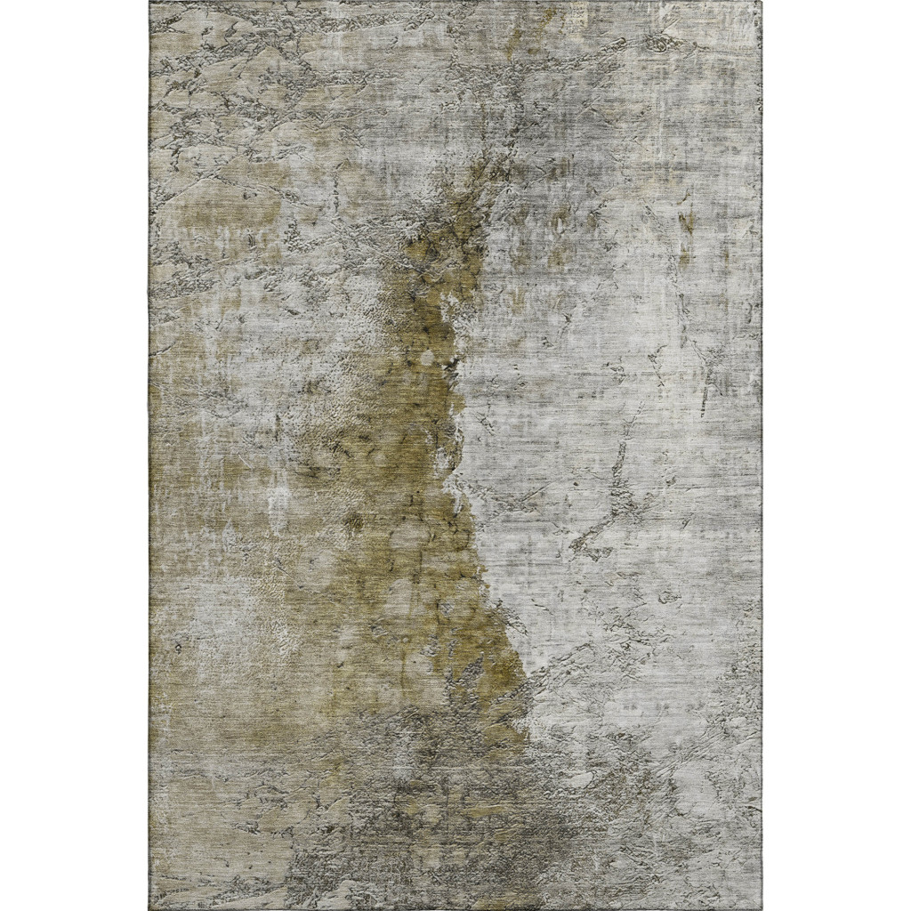653646 5 x 8 ft. Brown, Ivory & Gray Abstract Transitional Washable Machine Made Rectangle Area Rug with UV Protection