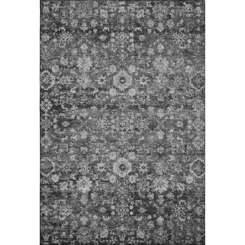653775 5 x 8 ft. Gray & Ivory Oriental Traditional Washable Machine Made Rectangle Area Rug with UV Protection
