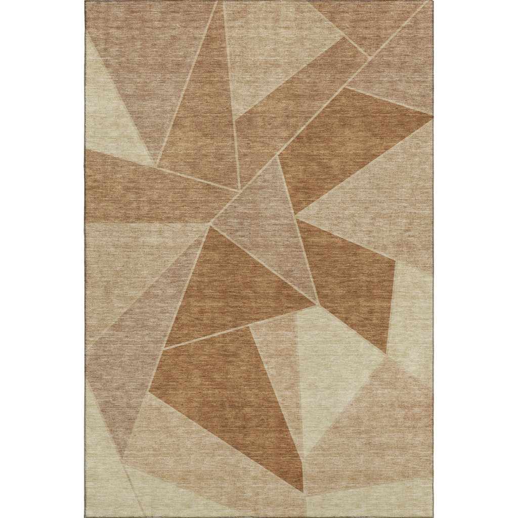 653322 5 x 8 ft. Chili Red & Beige Geometric Washable Machine Made Rectangle Area Rug with UV Protection