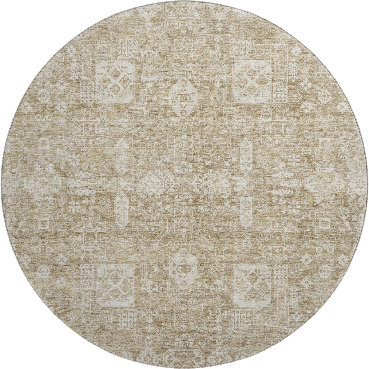 653353 8 ft. Beige & Ivory Floral Transitional Washable Round Area Rug with UV Protection