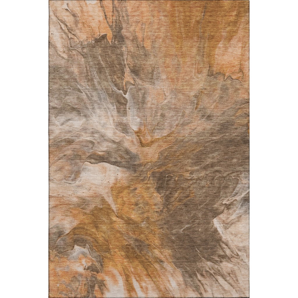 653498 8 x 10 ft. Chili Red, Ivory & Copper Abstract Washable Machine Made Rectangle Area Rug with UV Protection