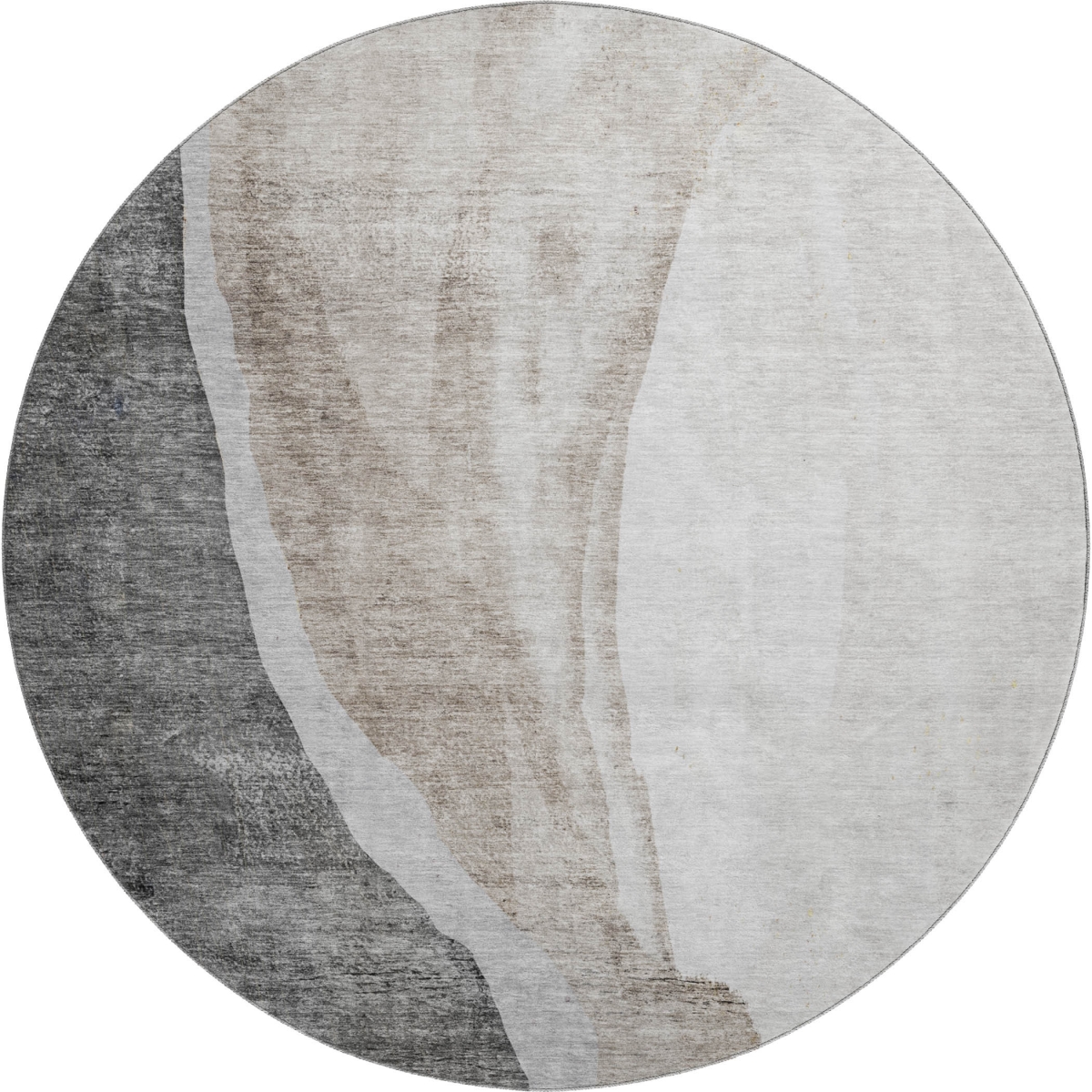 655315 8 ft. Charcoal & Ivory Abstract Transitional Washable Round Area Rug with UV Protection