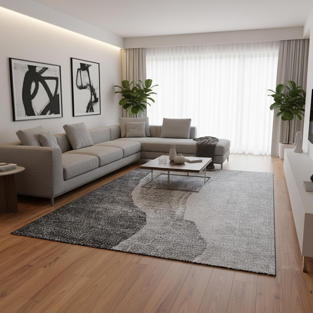 655323 9 x 12 ft. Gray & Ivory Abstract Transitional Washable Machine Made Rectangle Area Rug with UV Protection