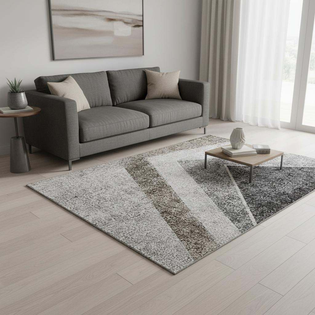 655563 5 x 8 ft. Gray Brown & Silver Geometric Washable Machine Made Rectangle Area Rug with UV Protection