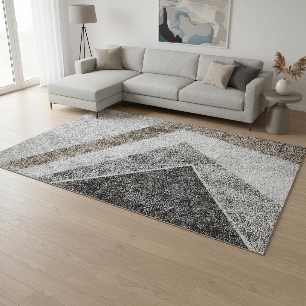 655566 9 x 12 ft. Gray Brown & Silver Geometric Washable Machine Made Rectangle Area Rug with UV Protection