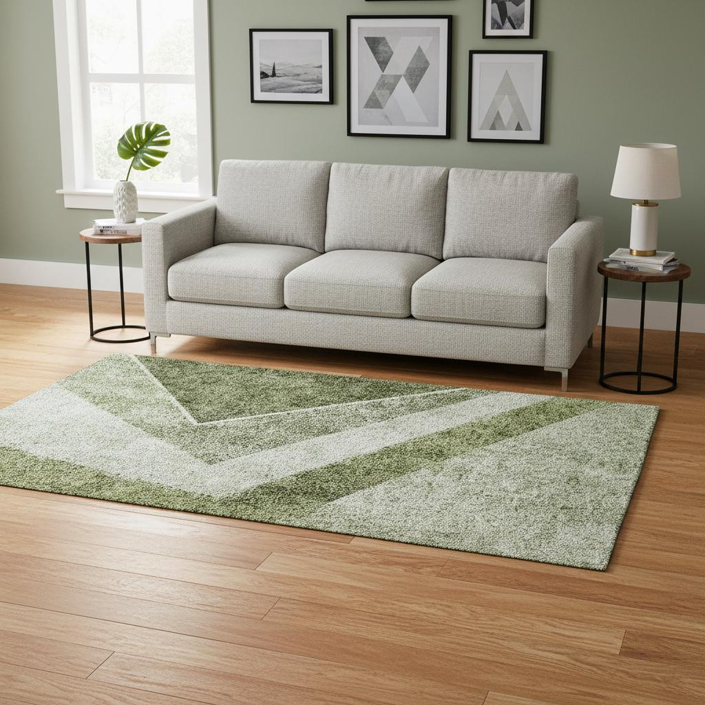 655569 5 x 8 ft. Olive Green, Gray & Silver Geometric Transitional Washable Machine Made Rectangle Area Rug with UV Protection