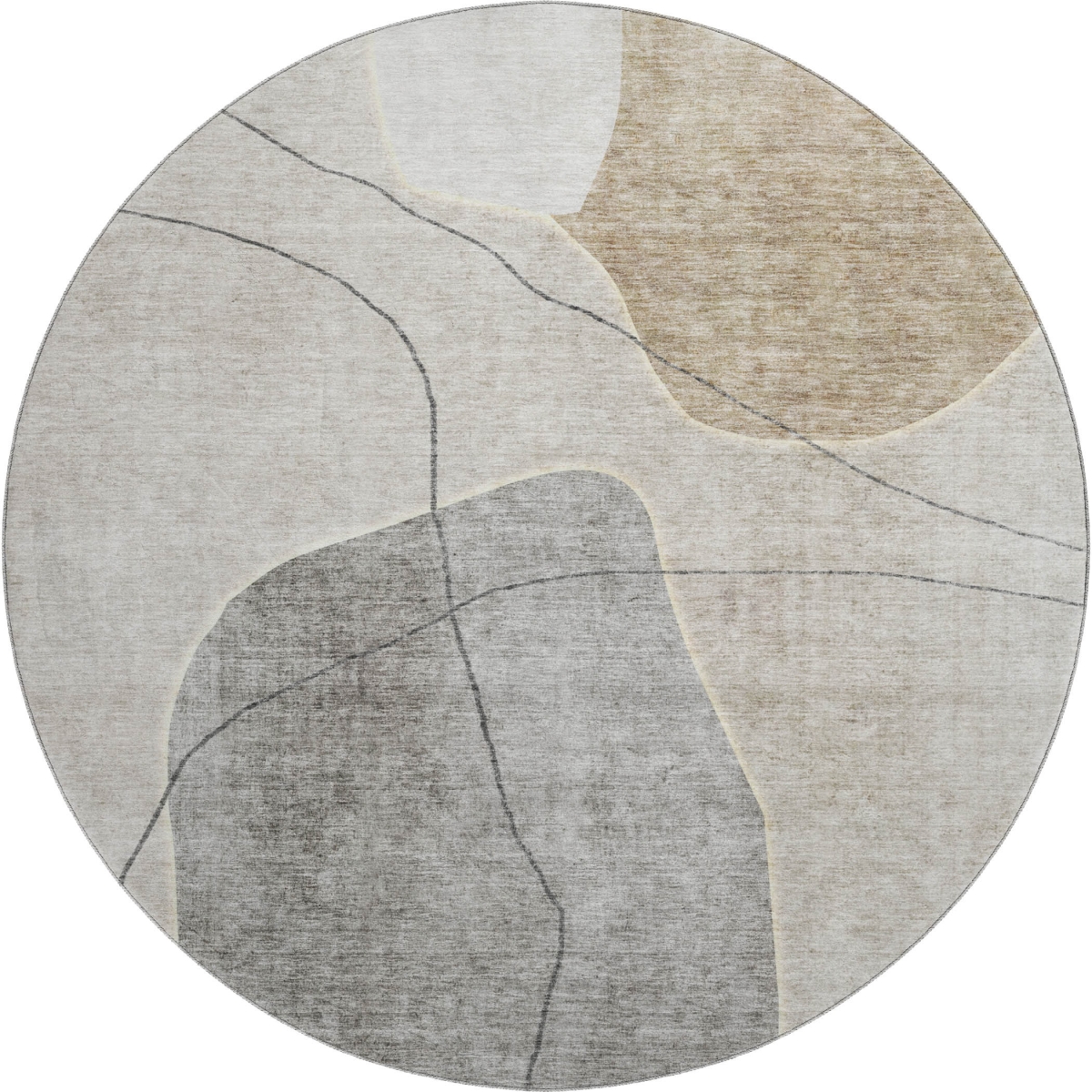 655582 8 ft. Beige & Brown Abstract Transitional Washable Round Area Rug with UV Protection
