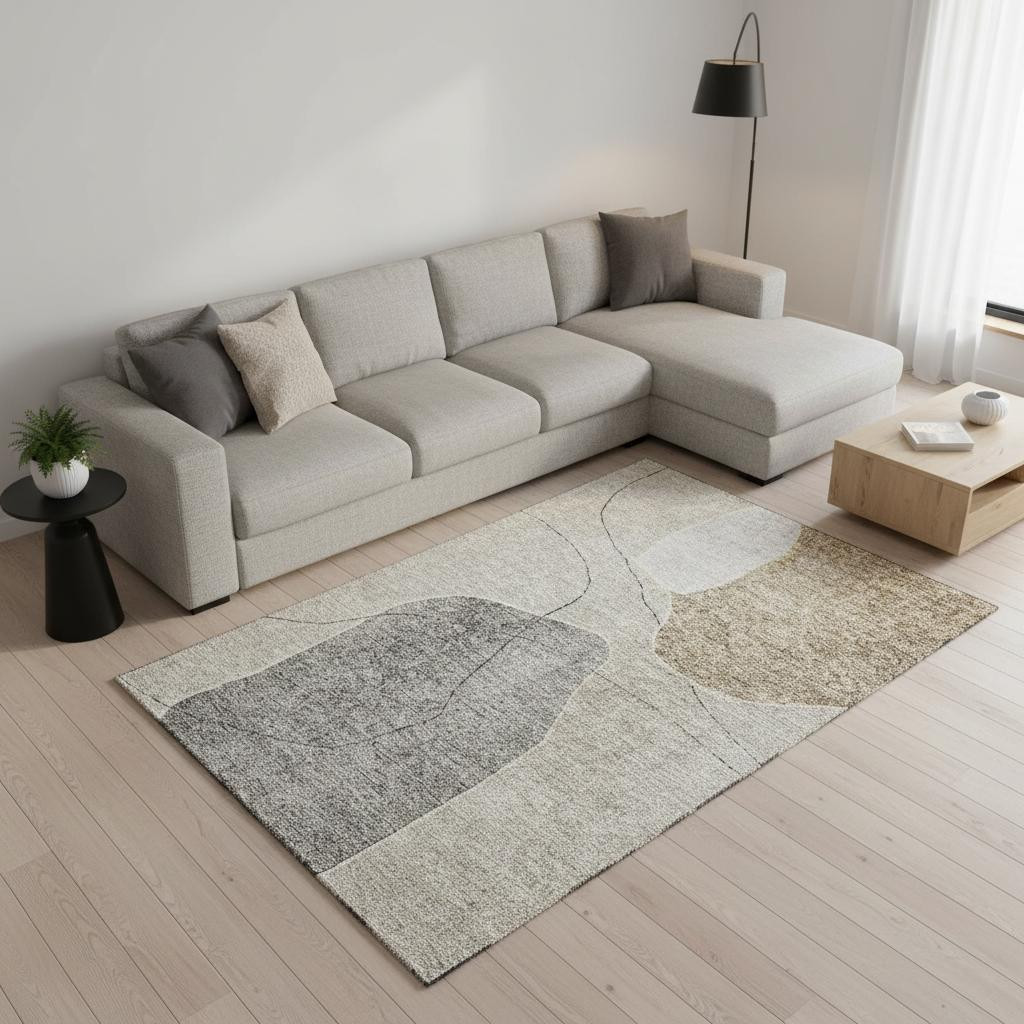 655583 8 x 10 ft. Beige & Brown Abstract Transitional Washable Machine Made Rectangle Area Rug with UV Protection