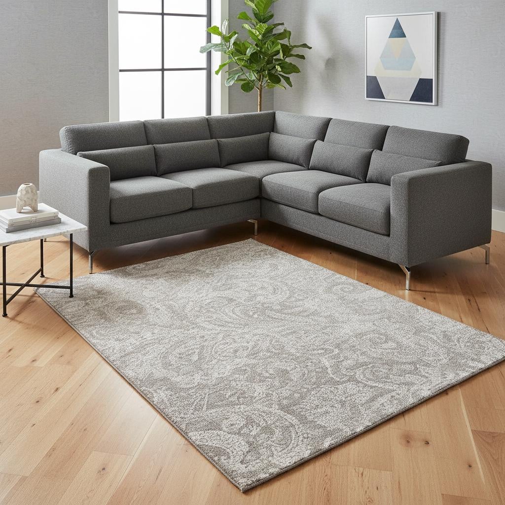 654686 10 x 14 ft. Taupe & Ivory Paisley Washable Machine Made Rectangle Area Rug with UV Protection
