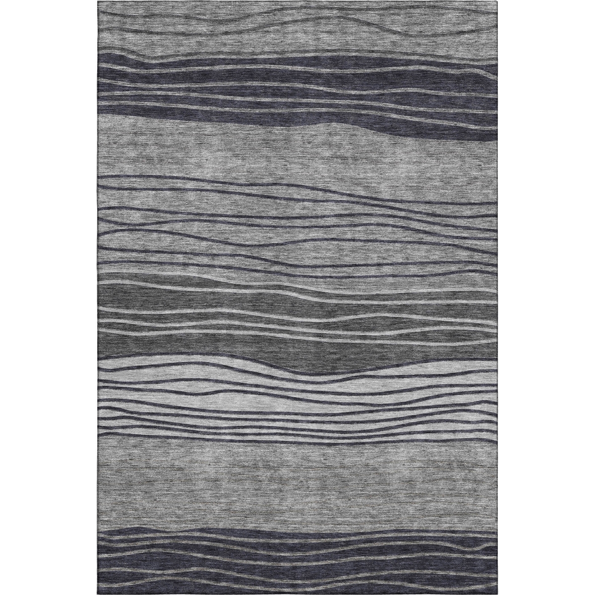 662097 10 x 14 ft. Gray & Silver Striped Transitional Washable Machine Made Rectangle Area Rug with UV Protection