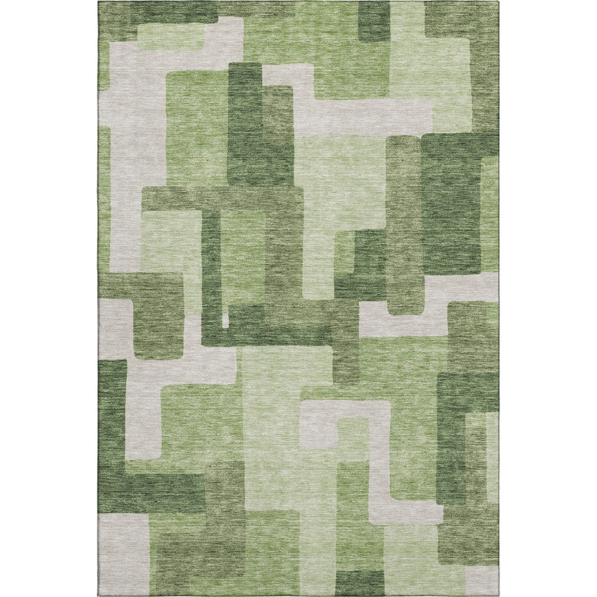 662440 9 x 12 ft. Green & Ivory Abstract Geometric Transitional Washable Machine Made Rectangle Area Rug with UV Protection
