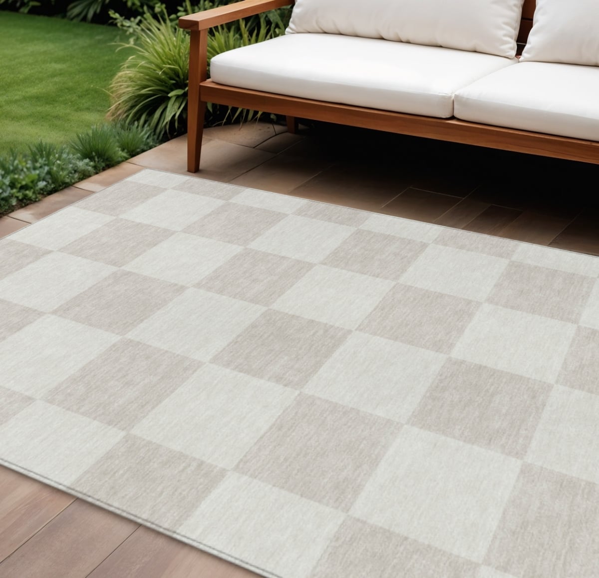 660700 8 x 10 ft. Ivory & Beige Geometric Washable Transitional Indoor & Outdoor Rectangle Area Rug